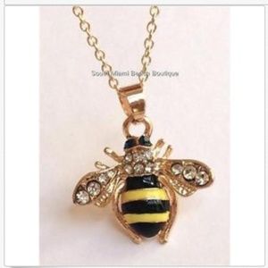 Gold Bumble Bee Necklace Plated Crystal 18"